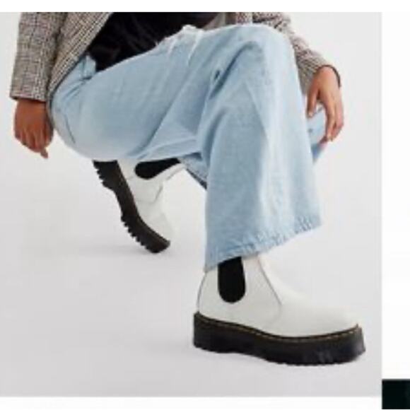 DR MARTENS 2976 SQUAD YELLOW STITCH‎ WHITE BOOTS L13 M12, M11 L12 - Picture 1 of 10